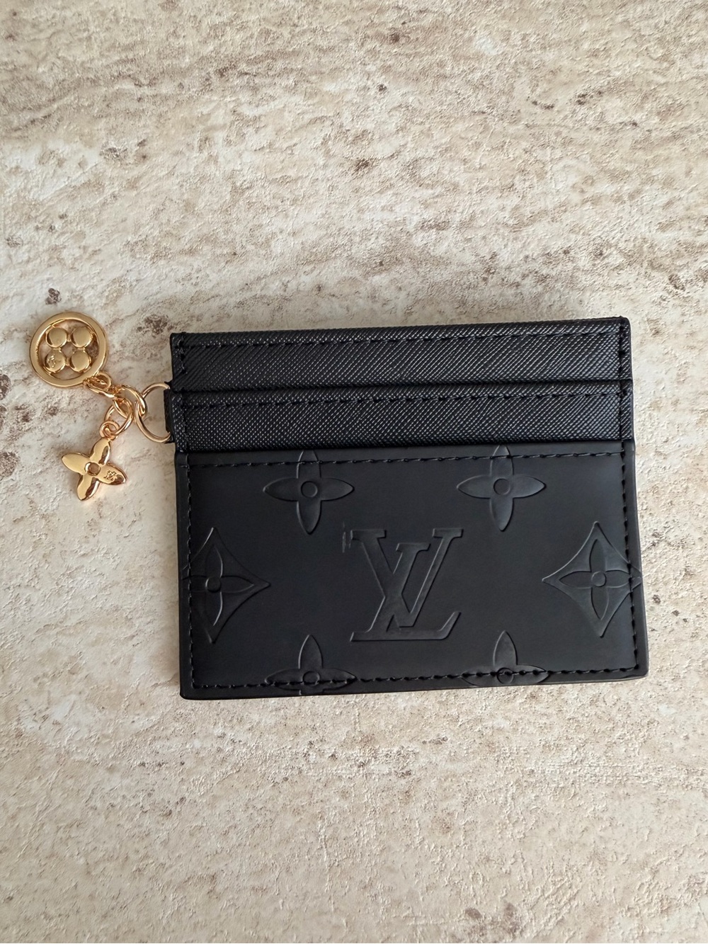 Louis Vuitton Black Monogram Card Holder with Gold Charms